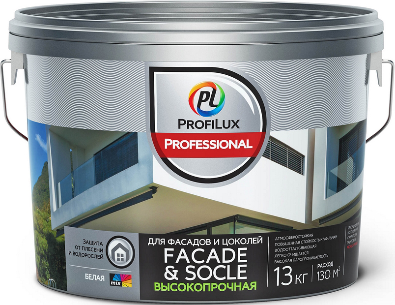 Краска ВД для фасадов и цоколей 13 кг FACADE&SOCLE БАЗА 3 Profilux Professional