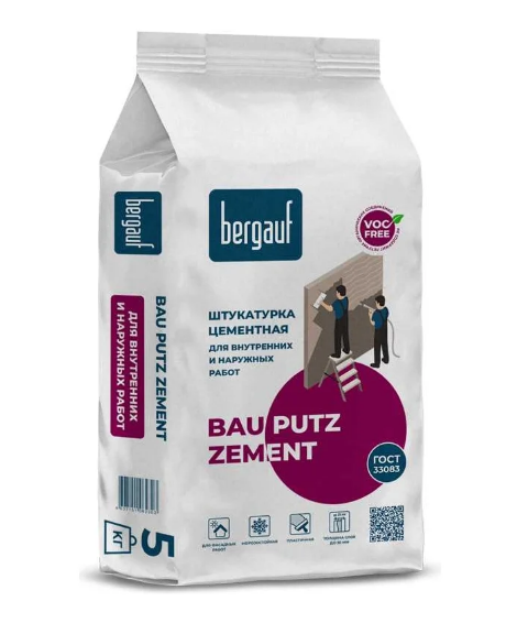 Штукатурка цементная Bau Putz Zement  5 кг BERGAUF