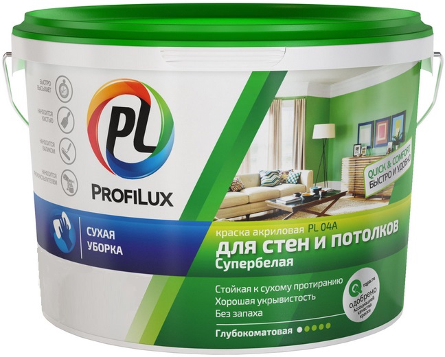 Краска ВД потолочная акриловая белая 14 кг PL-04А Profilux