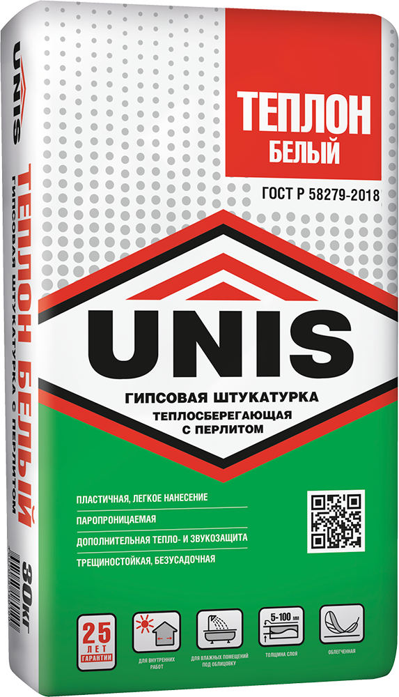 Штукатурка гипсовая ТЕПЛОН белый ЮНИС 30 кг/40шт