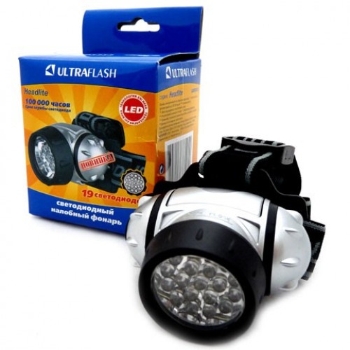 Фонарь налобный LED 5351 металлик 7LED 3 режима 3*R03 Ultraflash