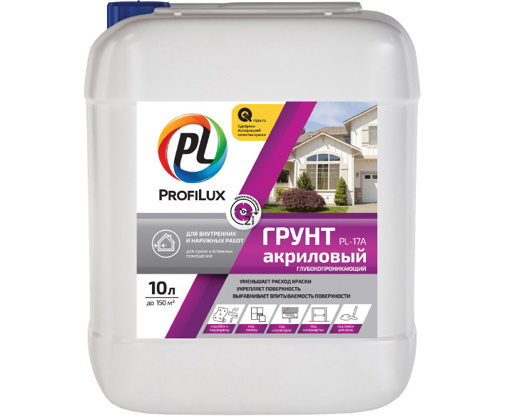 Грунт PL-17А акриловый для наружных и внутренних работ 10 л Profilux /60