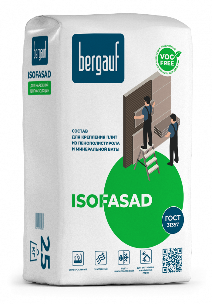 Клей монтажный ISOFASAD для пенополистерола и миниральной ваты  25 кг BERGAUF/56