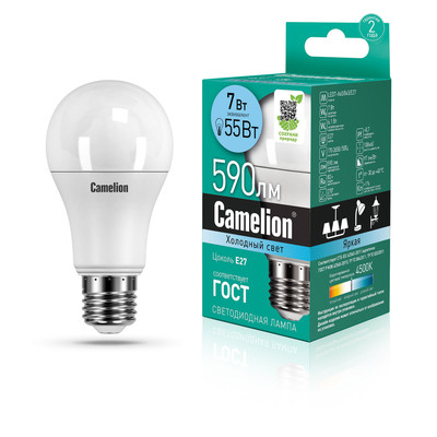 Светодиод. лампа A60 7Вт Е27 845 Camelion