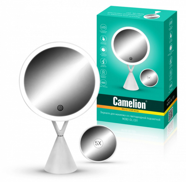 Зеркало М282-DL с подсветкой, днев.свет; 5Вт; 4*LR03 Camelion