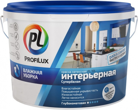 Краска ВД латексная влагостойкая интерьерная 14 кг PL-10L Profilux