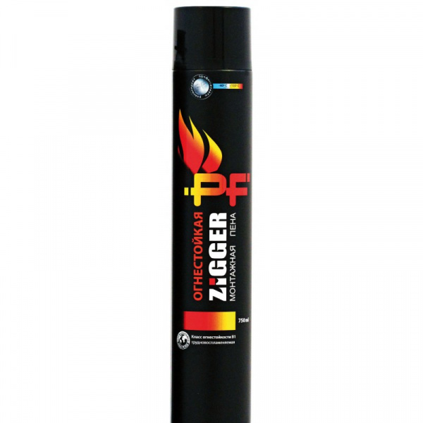 Пистолетная пена ZIGGER FIRESTOP профессиональный ОГНЕСТОЙКАЯ 750 мл (65л) 910 г/12