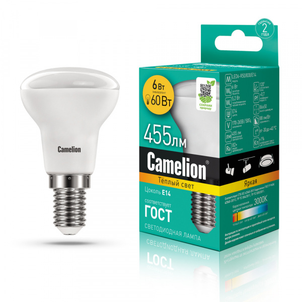 Светодиод. лампа R50 6Вт E14 830 Camelion