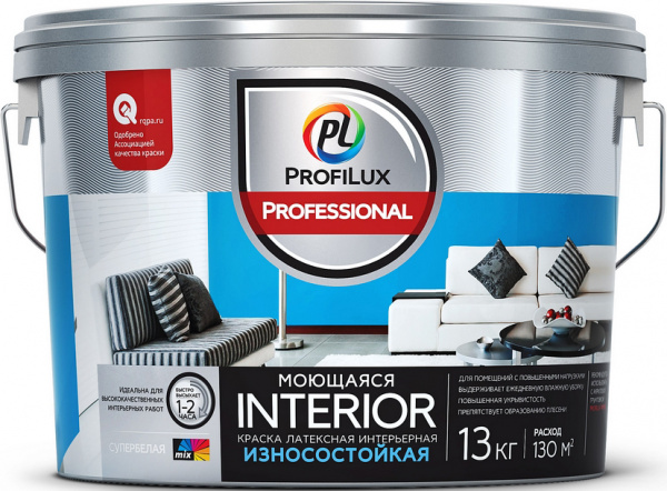 Краска ВД латексная для стен и потолков 13 кг МОЮЩАЯСЯ БАЗА 1 Profilux Professional