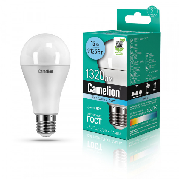 Светодиод. лампа A60 15Вт Е27 845 Camelion